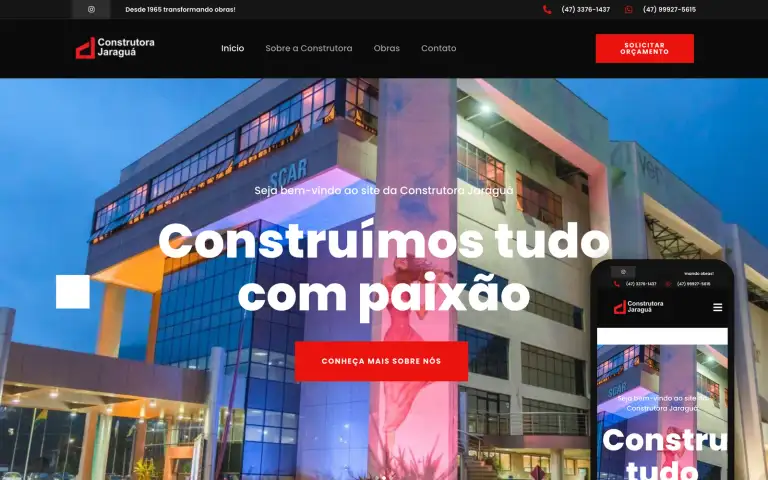 Página inicial do site da Construtora Jaraguá