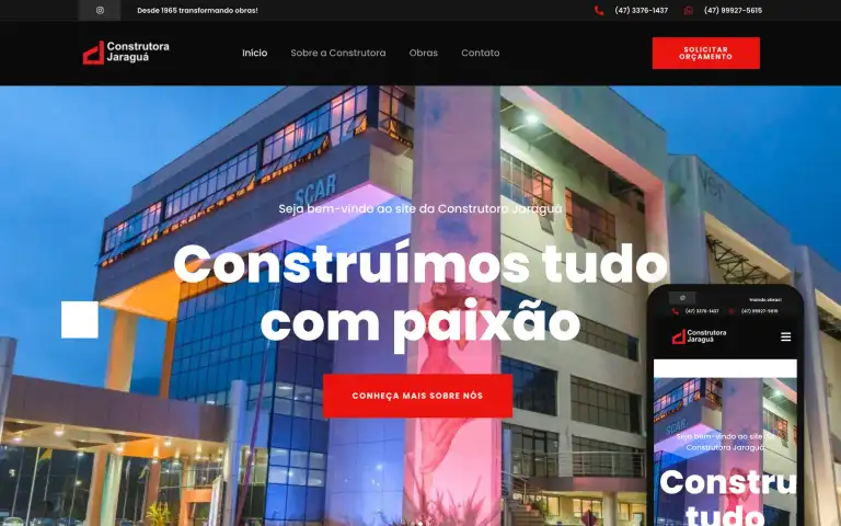 Página inicial do site da Construtora Jaraguá