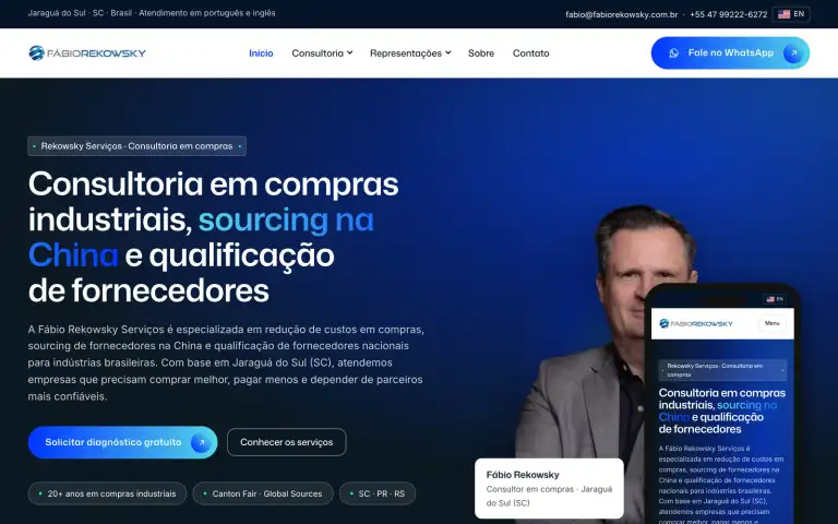 Página inicial do site de Fábio Rekowsky, consultoria de compras industriais na China