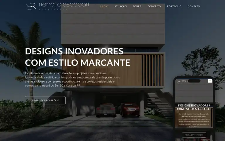 Página inicial do site de Renato Escobar Arquitetos, escritório de arenas e complexos esportivos