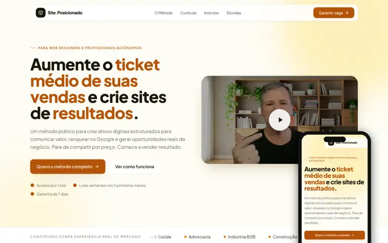 Landing page de um curso online para web designers, criada pela Oleiro